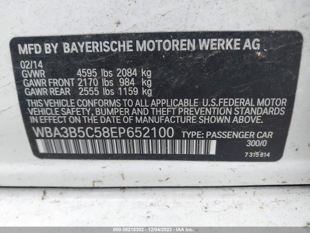 2014 BMW 328I XDRIVE VIN: WBA3B5C58EP652100