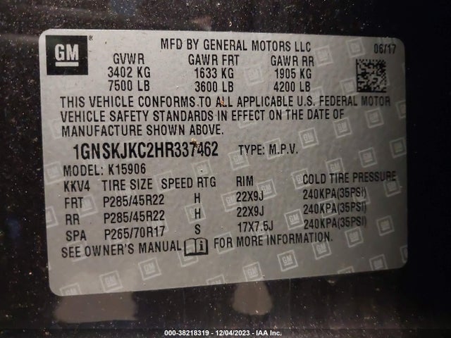 Chevrolet Suburban Premier 2017 1GNSKJKC2HR337462 Image 9