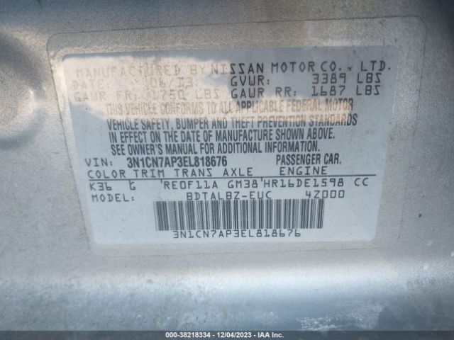 3N1CN7AP3EL818676 Nissan Versa 1.6 Sv