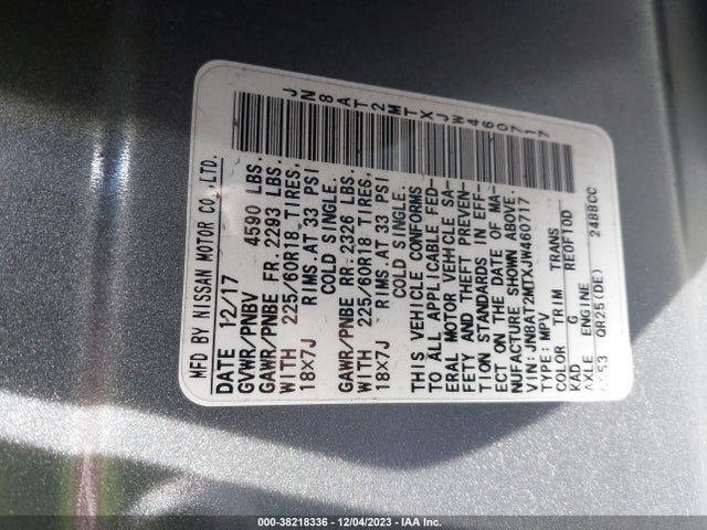 2018 NISSAN ROGUE SL VIN: JN8AT2MTXJW460717