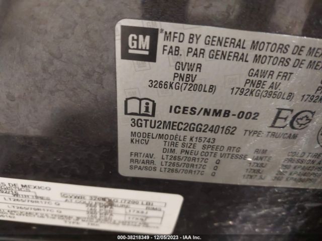 3GTU2MEC2GG240162 GMC Sierra 1500 Sle