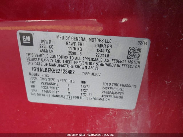 Chevrolet EQUINOX 1LT 2014 1GNALBEK5EZ123482 Image 9