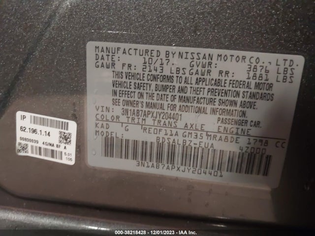 Nissan SENTRA S 2018 3N1AB7APXJY204401 Image 9