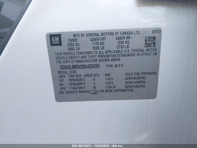 2013 GMC TERRAIN SLE-1 VIN: 2GKALMEK9D6425036