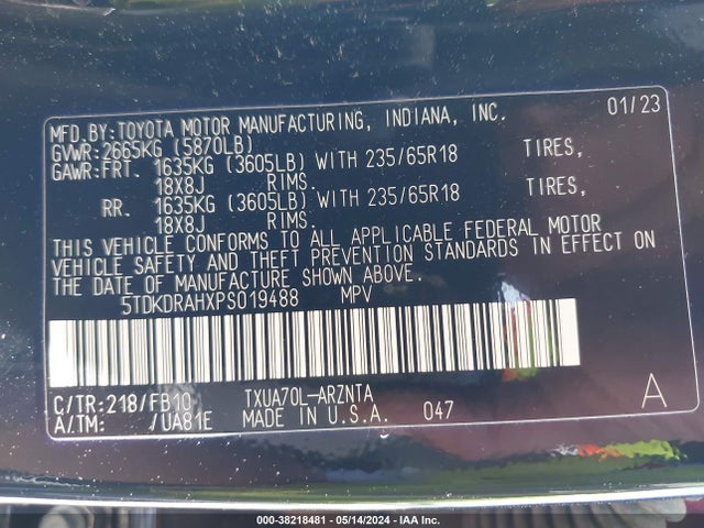 Toyota Highlander L 2023 5TDKDRAHXPS019488 Image 9