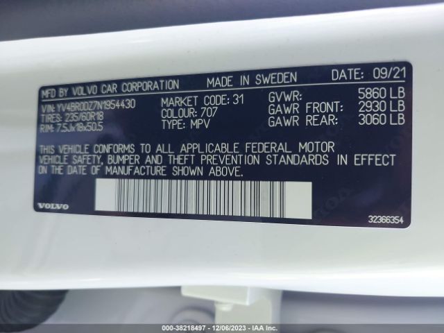 YV4BR0DZ7N1954430 Volvo Xc60 Recharge Plug-in Hybrid T8 Inscription Expression