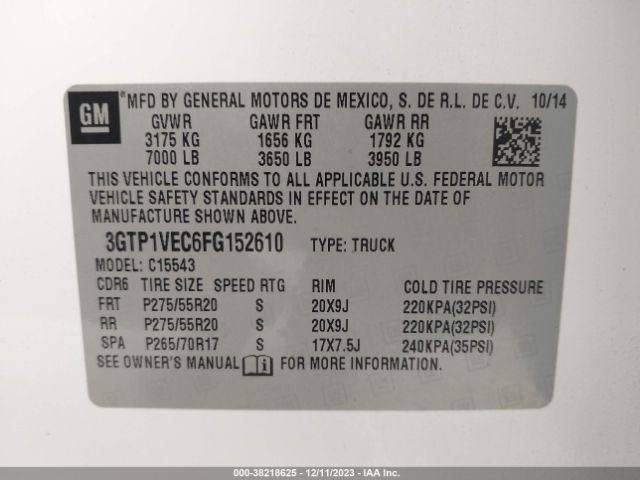 3GTP1VEC6FG152610 GMC Sierra 1500 Slt