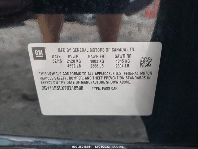 Chevrolet IMPALA 1LT 2015 2G1115SLXF9218508 Image 9