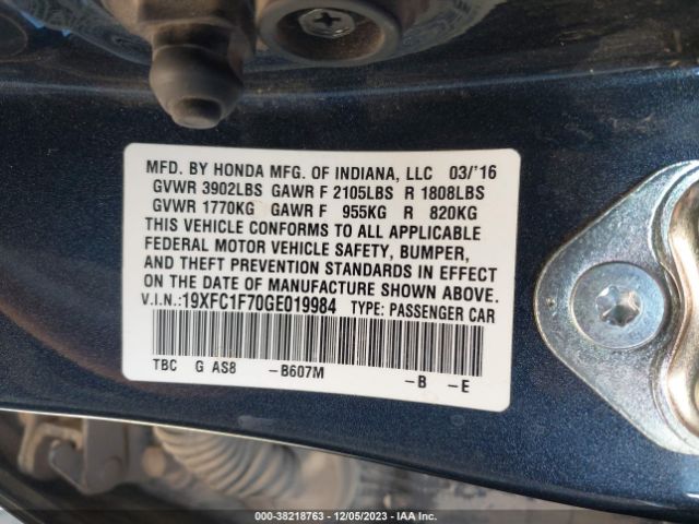 19XFC1F70GE019984 Honda Civic Ex-l
