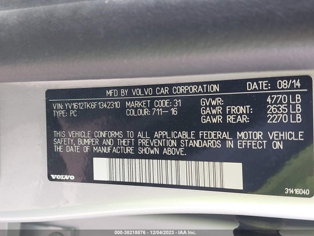YV1612TK6F1342310 Volvo S60 T5 Premier