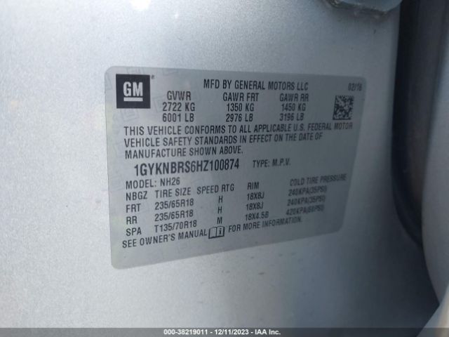 1GYKNBRS6HZ100874 Cadillac XT5 LUXURY