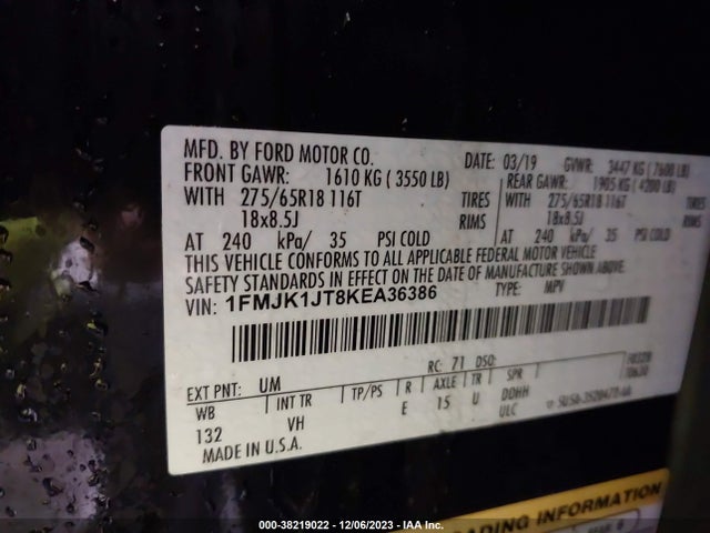 1FMJK1JT8KEA36386 Ford Expedition Max Xlt