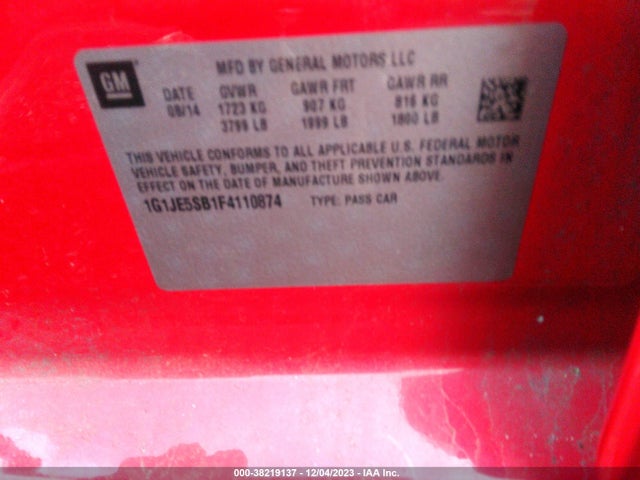 Chevrolet Sonic Ltz Auto 2015 1G1JE5SB1F4110874 Image 9