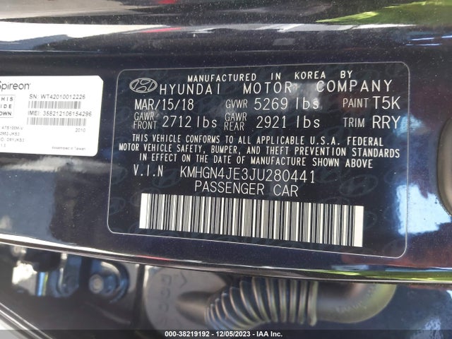 Genesis G80 3.8l 2018 KMHGN4JE3JU280441 Image 9