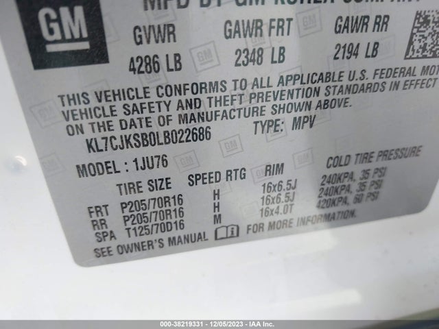 Chevrolet Trax Fwd Ls 2020 KL7CJKSB0LB022686 Image 9