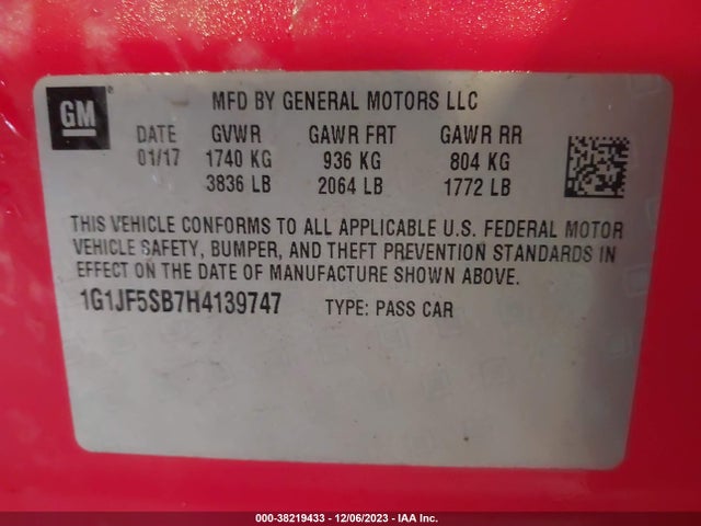 Chevrolet Sonic Premier Auto 2017 1G1JF5SB7H4139747 Image 9