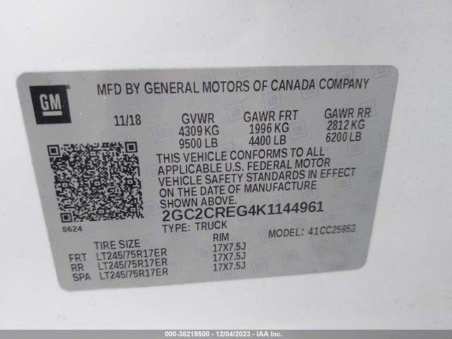 2019 CHEVROLET SILVERADO 2500HD WT VIN: 2GC2CREG4K1144961