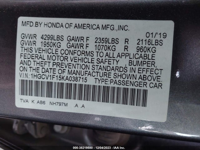 Honda ACCORD LX 2019 1HGCV1F15KA038715 Image 9