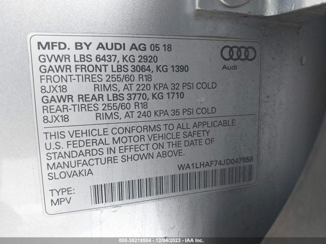 WA1LHAF74JD047858 Audi Q7 2.0t Premium