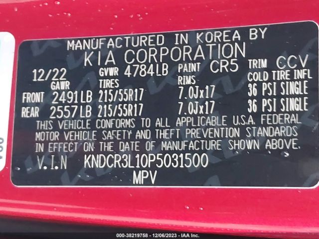 KNDCR3L10P5031500 KIA Niro Ev Wind