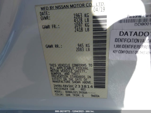 Nissan Altima 2.5 S 2019 1N4BL4BV1KC233814 Image 9
