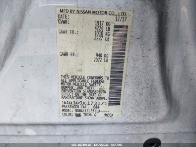 1N4AL3AP3JC173171 Nissan Altima 2.5 Sv