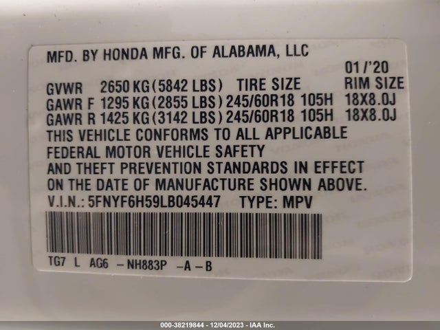 Honda Pilot Awd Ex-l 2020 5FNYF6H59LB045447 Image 9