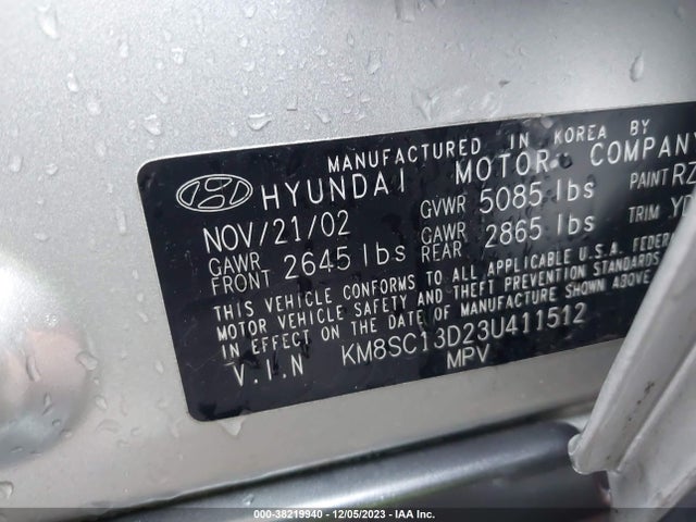 2003 HYUNDAI SANTA FE LX/GLS VIN: KM8SC13D23U411512