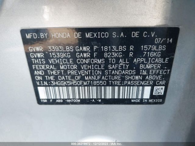 3HGGK5H50FM718550 Honda FIT LX