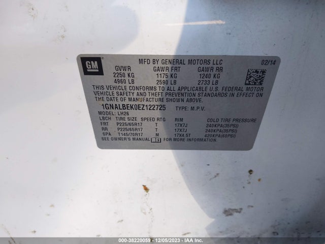 Chevrolet EQUINOX 1LT 2014 1GNALBEK0EZ122725 Image 9