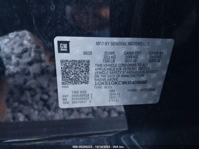 1GKS1GKC8KR408660 GMC Yukon Xl Slt