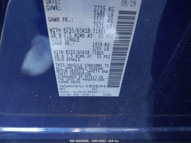 Nissan Pathfinder Sl 2wd 2020 5N1DR2CN7LC580694 Image 9