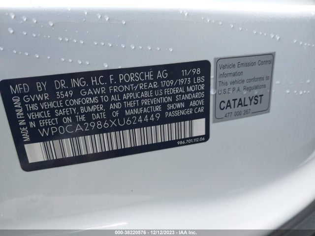 1999 PORSCHE BOXSTER WP0CA2986XU624449 Photo 8