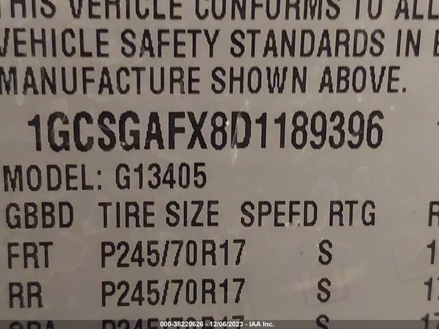 2013 CHEVROLET EXPRESS 1500 WORK VAN VIN: 1GCSGAFX8D1189396