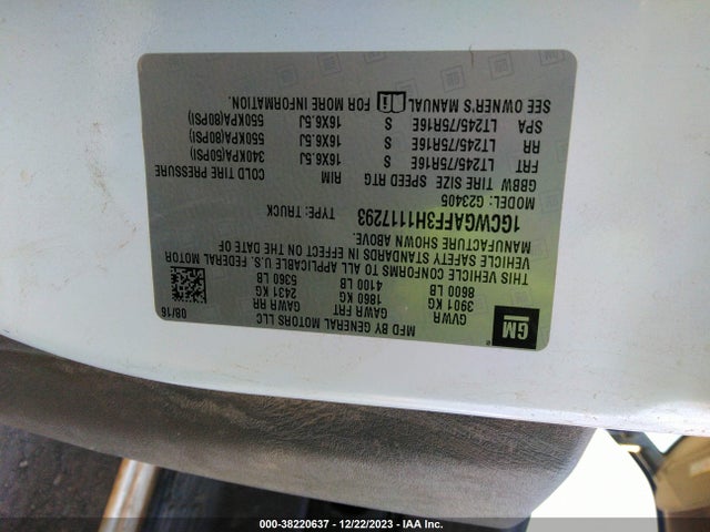 Chevrolet Express 2500 Work Van 2017 1GCWGAFF3H1117293 Image 9