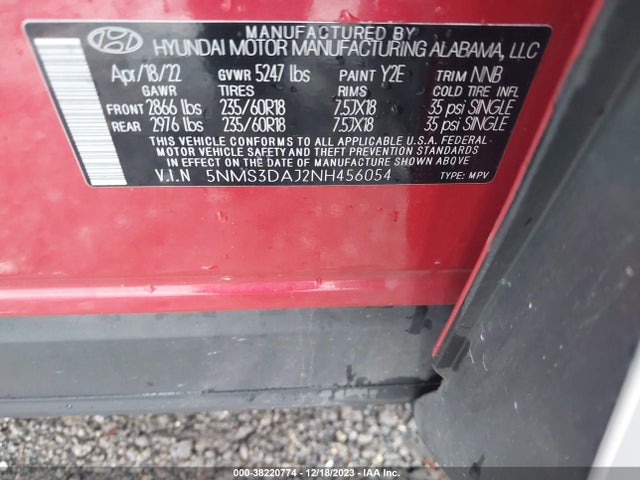 Hyundai Santa Fe Sel 2022 5NMS3DAJ2NH456054 Image 9