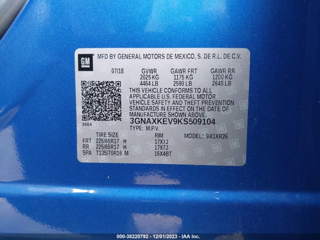 Chevrolet EQUINOX LT 2019 3GNAXKEV9KS509104 Image 9