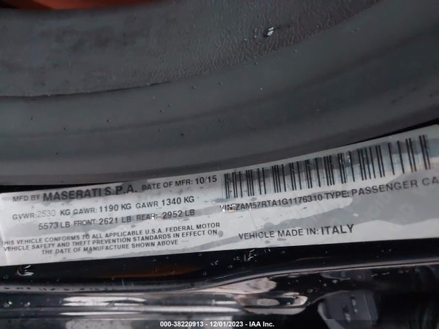 38220913 :رقم المزاد ، ZAM57RTA1G1176310 vin ، 2016 Maserati Ghibli S Q4 مزاد بيع