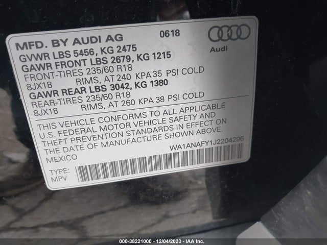 WA1ANAFY1J2204296 Audi Q5 2.0t Tech Premium/2.0t Premium