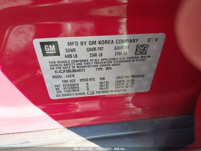 2018 BUICK ENCORE PREFERRED II VIN: KL4CJFSB0JB649373