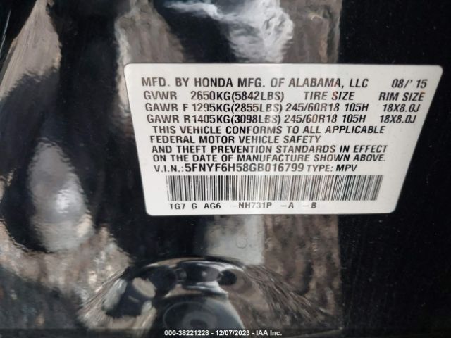 5FNYF6H58GB016799 Honda Pilot Ex-l