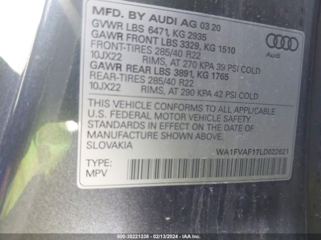 WA1FVAF17LD022621 Audi Q8 Prestige 55 Tfsi Quattro Tiptronic
