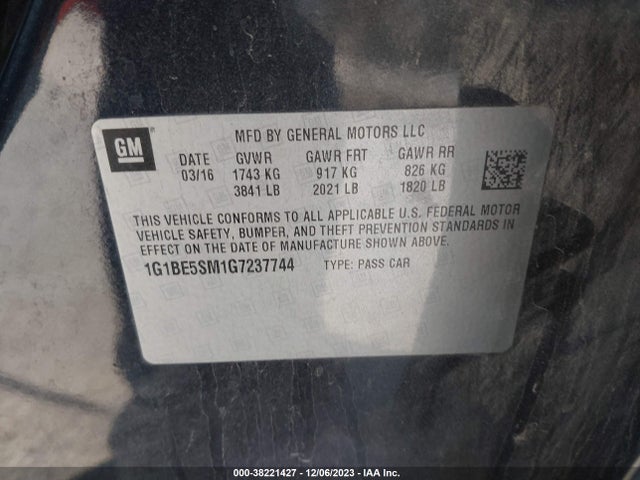 Chevrolet Cruze Lt Auto 2016 1G1BE5SM1G7237744 Image 9