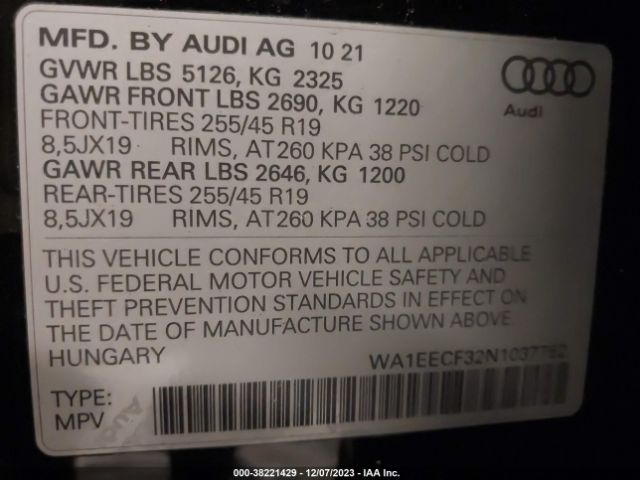 2022 AUDI Q3 WA1EECF32N1037752 Photo 8