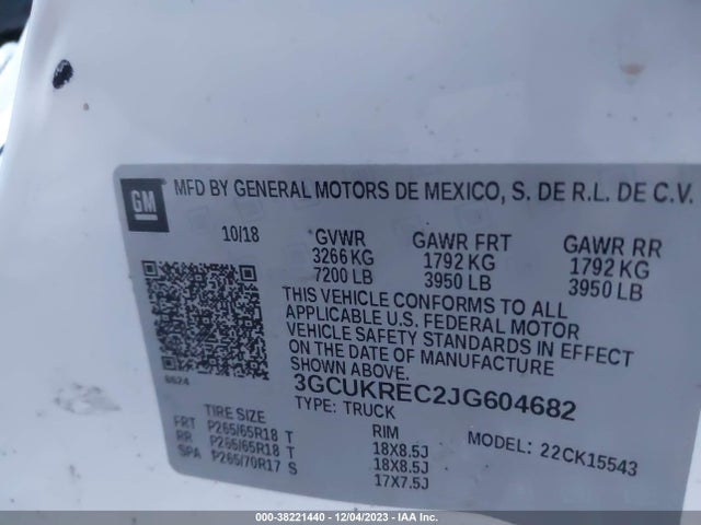 2018 CHEVROLET SILVERADO 1500 2LT VIN: 3GCUKREC2JG604682