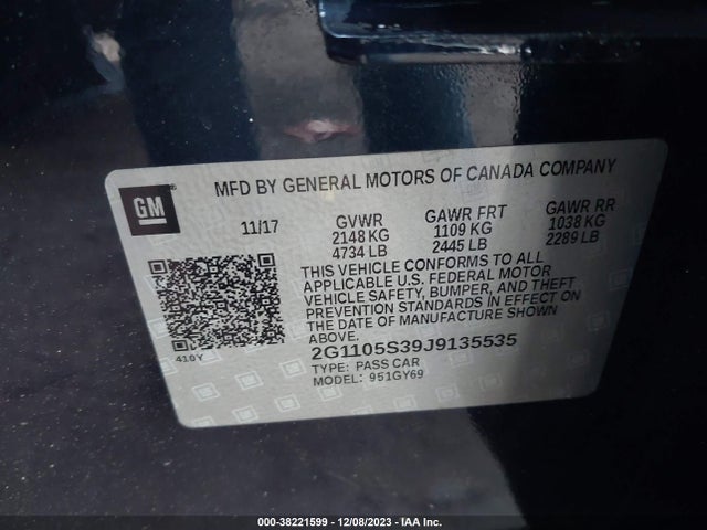 Chevrolet IMPALA LT 2018 2G1105S39J9135535 Image 9