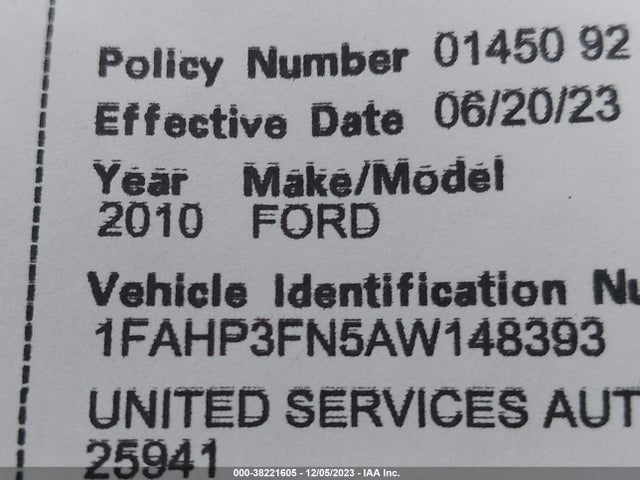 2010 FORD FOCUS SE VIN: 1FAHP3FN5AW148393