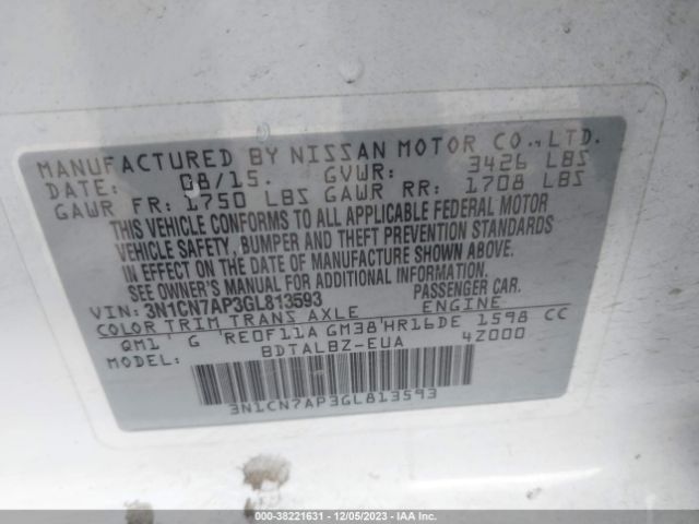 3N1CN7AP3GL813593 Nissan Versa 1.6 S/1.6 S+/1.6 Sl/1.6 Sv