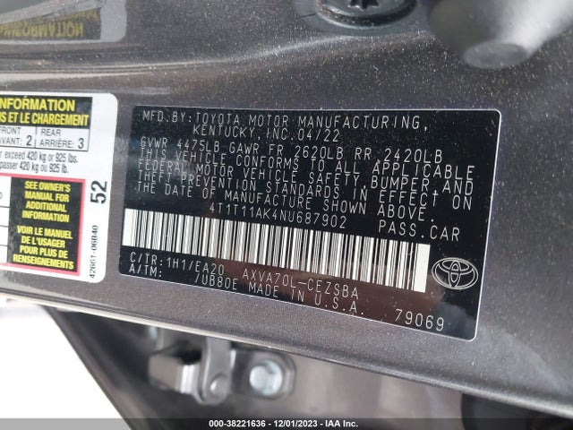 Toyota CAMRY SE 2022 4T1T11AK4NU687902 Image 9
