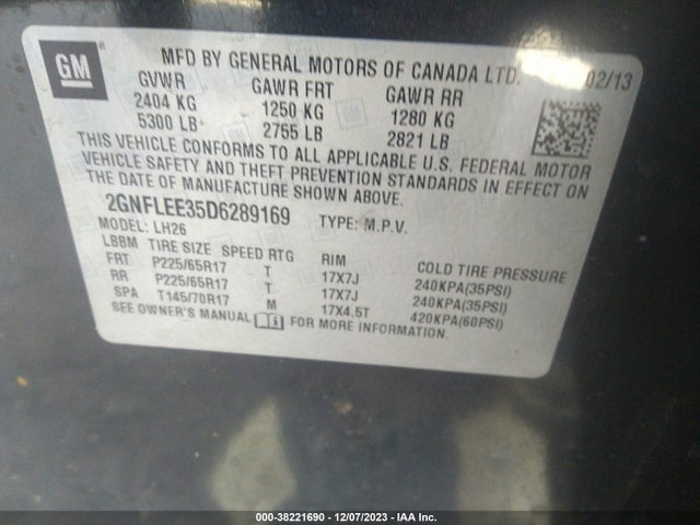 2013 CHEVROLET EQUINOX 1LT VIN: 2GNFLEE35D6289169